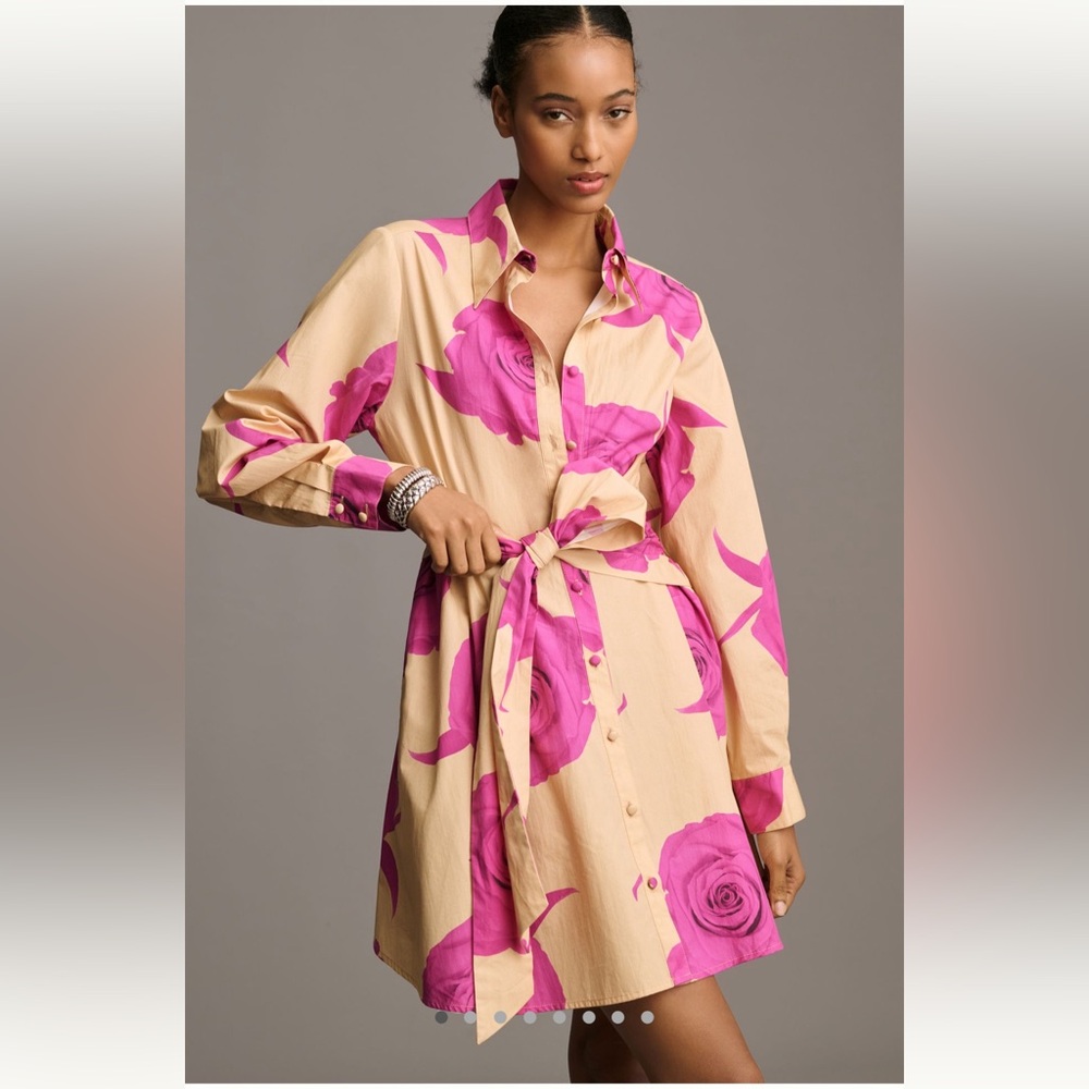 Anthropologie Hutch Long-Sleeve Tie-Waist Shirt Dress -Size L